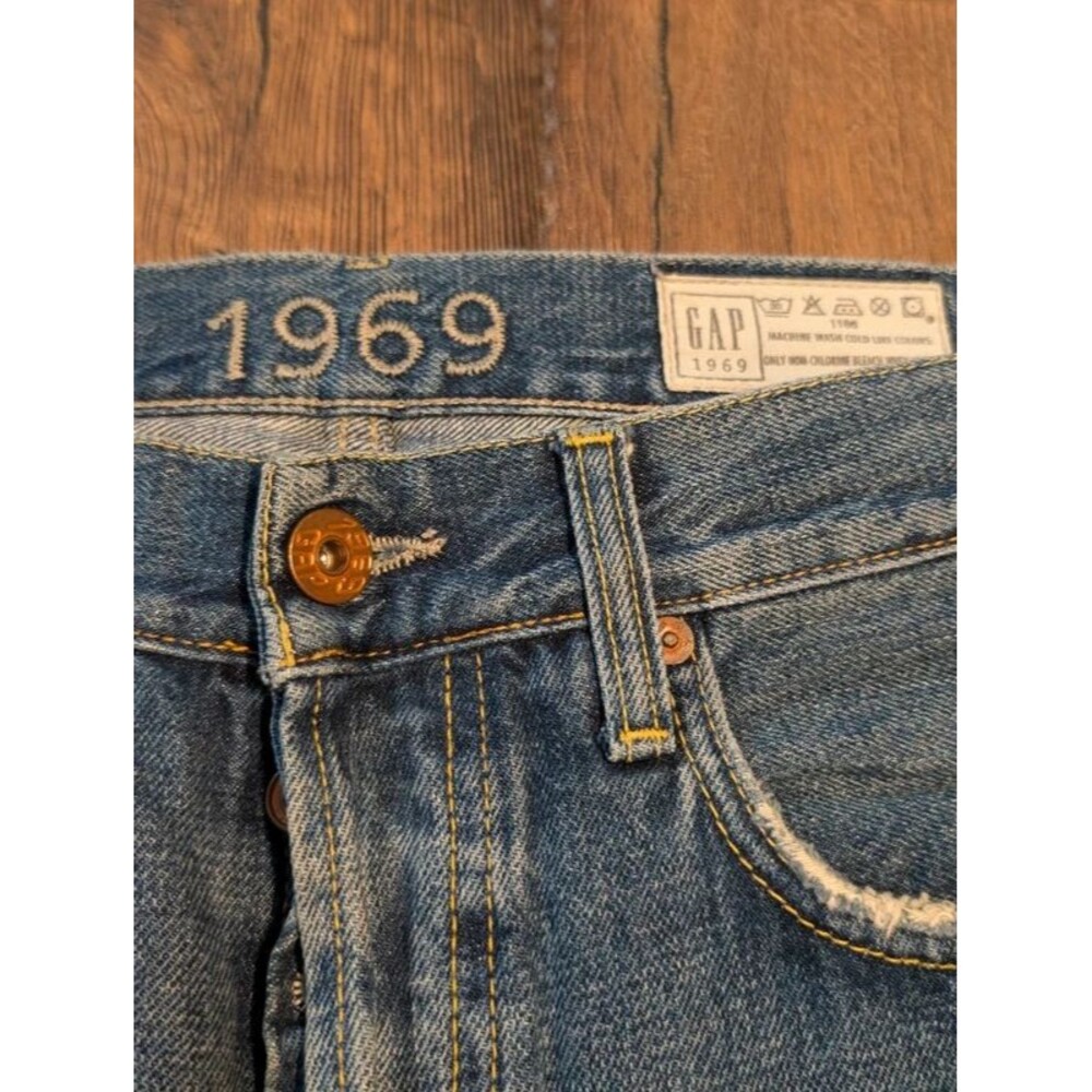 Gap 1969 Double Knee Button Fly Selvedge Jeans Men's Size 34x32 Medium Wash Made - Picture 2 of 14